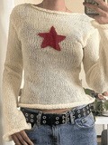 LANFUBEISI - Star Crochet Knit Cropped Knit Top LANFUBEISI