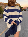 LANFUBEISI - Striped Crew Neck Knit Sweater
