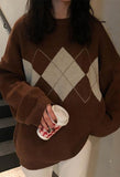 LANFUBEISI - Vintage Argyle Pullover Sweater LANFUBEISI
