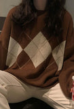 LANFUBEISI - Vintage Argyle Pullover Sweater LANFUBEISI