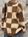LANFUBEISI - Vintage Checkered Long Sweater