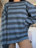 LANFUBEISI - Vintage Striped Oversized Pullover Sweatshirt