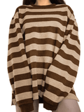 LANFUBEISI - Vintage Striped Oversized Pullover Sweatshirt LANFUBEISI