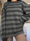 LANFUBEISI - Vintage Striped Oversized Pullover Sweatshirt LANFUBEISI