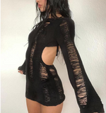 Summer Sexy Hollow Out Bodycon Mini Dresses Club Outfit For Women 2023 Long Sleeve Backless Party Short Dress Female LANFUBEISI
