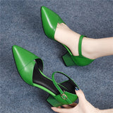 LANFUBEISI Zapato Tacon Alto Women Fashion Green Pu Leather High Heel Shoes Ladies Casual Sweet Buckle Strap Office Heels LANFUBEISI