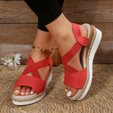 LANFUBEISI Summer Wedge Sandals for Women Non-Slip Platform Gladiator Shoes Woman Flock Cross Strap Sandalias De Mujer Plus Size 43 LANFUBEISI