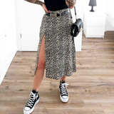 Nukty Midi Skirt Women Leopard Spring Lace Up Slit Bodycon High Waist Drawstring Printed Sexy Skirt Casual Office 2021 Female Skirt Lanfubeisi