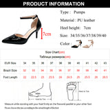 LANFUBEISI Elegant Thin Heel Pumps Women New Ankle Strap Crystal High Heels Shoes Woman Pointed Toe Patent Leather Office Shoes LANFUBEISI