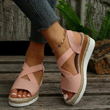 LANFUBEISI Summer Wedge Sandals for Women Non-Slip Platform Gladiator Shoes Woman Flock Cross Strap Sandalias De Mujer Plus Size 43 LANFUBEISI