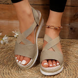 LANFUBEISI Summer Wedge Sandals for Women Non-Slip Platform Gladiator Shoes Woman Flock Cross Strap Sandalias De Mujer Plus Size 43 LANFUBEISI