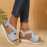 LANFUBEISI Summer Wedge Sandals for Women Non-Slip Platform Gladiator Shoes Woman Flock Cross Strap Sandalias De Mujer Plus Size 43 LANFUBEISI