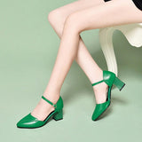 LANFUBEISI Zapato Tacon Alto Women Fashion Green Pu Leather High Heel Shoes Ladies Casual Sweet Buckle Strap Office Heels LANFUBEISI