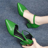 LANFUBEISI Zapato Tacon Alto Women Fashion Green Pu Leather High Heel Shoes Ladies Casual Sweet Buckle Strap Office Heels LANFUBEISI