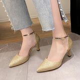 LANFUBEISI New Bling High Heels Pumps Women Fashion Gold Silver Wedding Party Shoes Woman Summer Pionted Toe Thin Heels Pumps