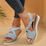 LANFUBEISI Summer Wedge Sandals for Women Non-Slip Platform Gladiator Shoes Woman Flock Cross Strap Sandalias De Mujer Plus Size 43 LANFUBEISI