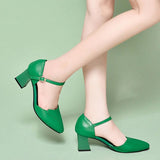 LANFUBEISI Zapato Tacon Alto Women Fashion Green Pu Leather High Heel Shoes Ladies Casual Sweet Buckle Strap Office Heels LANFUBEISI