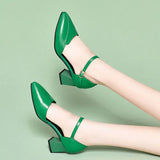 LANFUBEISI Zapato Tacon Alto Women Fashion Green Pu Leather High Heel Shoes Ladies Casual Sweet Buckle Strap Office Heels LANFUBEISI