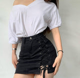 LANFUBEISI summer denim high waist criss-cross bandage skirt shorts women fashion sexy tight elastic short jeans womens clothing Lanfubeisi