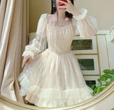 LANFUBEISI Long Sleeve Kawaii Lolita Dress Women Casual Vintage Mini Dress Female Japanese Fairy Aesthetic Style One Piece Dress LANFUBEISI