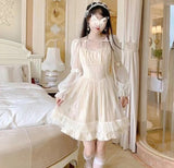 LANFUBEISI Long Sleeve Kawaii Lolita Dress Women Casual Vintage Mini Dress Female Japanese Fairy Aesthetic Style One Piece Dress LANFUBEISI