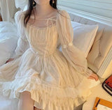 LANFUBEISI Long Sleeve Kawaii Lolita Dress Women Casual Vintage Mini Dress Female Japanese Fairy Aesthetic Style One Piece Dress LANFUBEISI