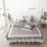 LANFUBEISI Lace Flowers Embroidery Bedding Set Cotton Pink Princess Duvet Cover Bedspread Bed Skirt Pillowcases Solid Color Home Textile LANFUBEISI