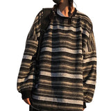 Women Sweater Stripe Vintage Style Slouchy Oversized Fall Sweater for Daily Wear LANFUBEISI