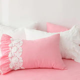 LANFUBEISI Lace Flowers Embroidery Bedding Set Cotton Pink Princess Duvet Cover Bedspread Bed Skirt Pillowcases Solid Color Home Textile LANFUBEISI