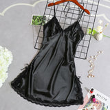 Women's Satin Nightgown Night Dress Women Sexy Sleepwear Lace Summer Nightdress Homewear Nightwear Silk Sleeveless Dresses LANFUBEISI