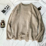 Men Women Streetwear Hip Hop Pullovers Jumper Fashion Oversized All-match Men Spring Wash Hole Ripped Knit Sweaters LANFUBEISI