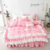 LANFUBEISI Lace Flowers Embroidery Bedding Set Cotton Pink Princess Duvet Cover Bedspread Bed Skirt Pillowcases Solid Color Home Textile LANFUBEISI