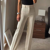 LANFUBEISI High Waisted Casual White Trousers Women Brown Stright Pants Office Lady Korean Style Women Pantalones De Mujer LANFUBEISI