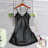 Women's Satin Nightgown Night Dress Women Sexy Sleepwear Lace Summer Nightdress Homewear Nightwear Silk Sleeveless Dresses LANFUBEISI