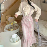 LANFUBEISI Winter sweet Lolita pink Plaid Strap Dress women Japanese Kawaii Bow Slim Party dresses Female Korean Fashion y2k birthday Dress