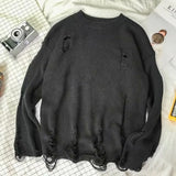 Men Women Streetwear Hip Hop Pullovers Jumper Fashion Oversized All-match Men Spring Wash Hole Ripped Knit Sweaters LANFUBEISI