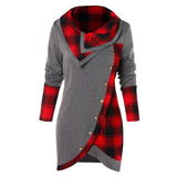 LANFUBEISI   Plus Size Plaid Cinched 2 in 1 T-shirt Faux Twinset Twofer Femme Tops Long Sleeve Casual Tee for women 3xl 4xl 5xl LANFUBEISI
