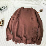 Men Women Streetwear Hip Hop Pullovers Jumper Fashion Oversized All-match Men Spring Wash Hole Ripped Knit Sweaters LANFUBEISI