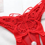 Butterfly with Pearls Tangas Women Sexy G String Sexy Underwear Thongs Ladies Lace Lingerie Sexy Transparent Panties LANFUBEISI