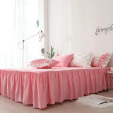 LANFUBEISI Lace Flowers Embroidery Bedding Set Cotton Pink Princess Duvet Cover Bedspread Bed Skirt Pillowcases Solid Color Home Textile LANFUBEISI