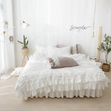 LANFUBEISI Lace Flowers Embroidery Bedding Set Cotton Pink Princess Duvet Cover Bedspread Bed Skirt Pillowcases Solid Color Home Textile LANFUBEISI