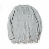 Men Women Streetwear Hip Hop Pullovers Jumper Fashion Oversized All-match Men Spring Wash Hole Ripped Knit Sweaters LANFUBEISI