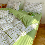 LANFUBEISI Fashion Bedding Set White Green Double Bed Linens Nordic Duvet Cover Pillowcase Queen Size Flat Sheet Classic Grid Kids Winter LANFUBEISI