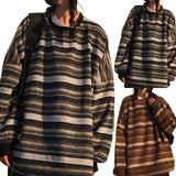 Women Sweater Stripe Vintage Style Slouchy Oversized Fall Sweater for Daily Wear LANFUBEISI