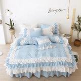 LANFUBEISI Lace Flowers Embroidery Bedding Set Cotton Pink Princess Duvet Cover Bedspread Bed Skirt Pillowcases Solid Color Home Textile LANFUBEISI