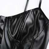 Women's Corset Sexy Black PU Leather Bustier Crop Top Fashion Lady Sleeveless Strap Camis Clubwear Summer Low-cut Slim Camis LANFUBEISI