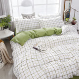 LANFUBEISI Fashion Bedding Set White Green Double Bed Linens Nordic Duvet Cover Pillowcase Queen Size Flat Sheet Classic Grid Kids Winter LANFUBEISI