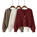 y2k outfits Collar Sweater Loose Women's Lazy Style Spring and Autumn Winter Vintage Twist Short Cardigan Thick Coat