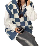 fall outfits black women Autumn and Winter Preppy Style All-Match Chessboard Plaid Sweater Vest Female Students Korean Style Loose Sleeveless Vest Knitted Outer Wear