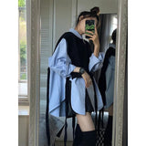 outfit inspo Fall Black All-Match Cardigan Outer Wear Solid Color Mid-Length Shirt Shawl Sweater Two-Piece Suit for Women